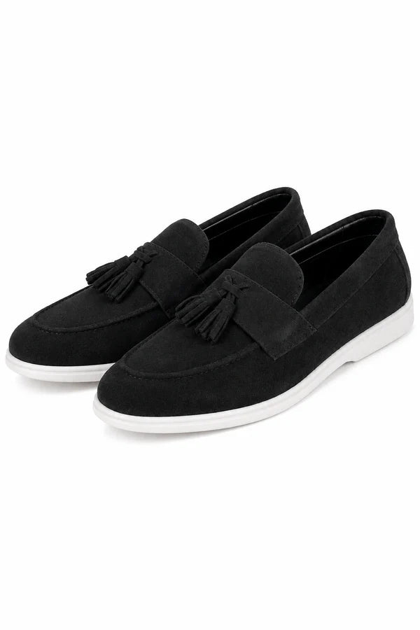 The Prescott Men's Suede Tassel Slip On Loafers - Black