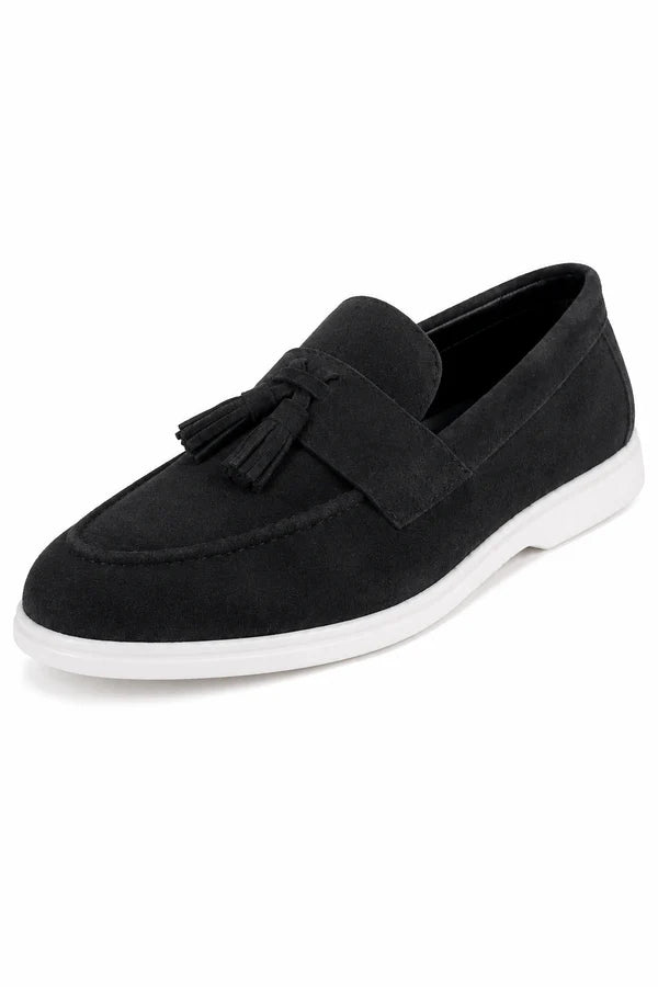 The Prescott Men's Suede Tassel Slip On Loafers - Black
