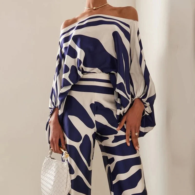 Women's Abstract Print Satin Summer Set