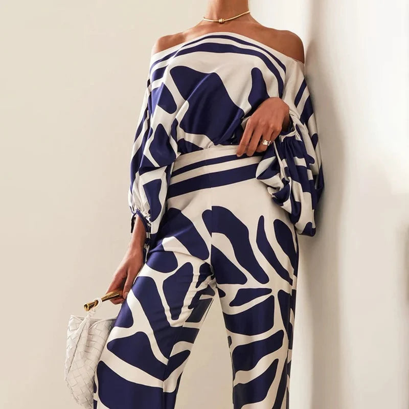 Women's Abstract Print Satin Summer Set