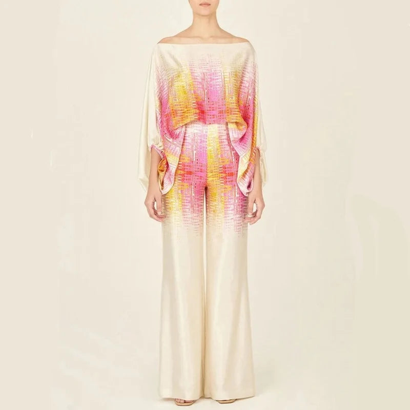 Women's Abstract Print Satin Summer Set