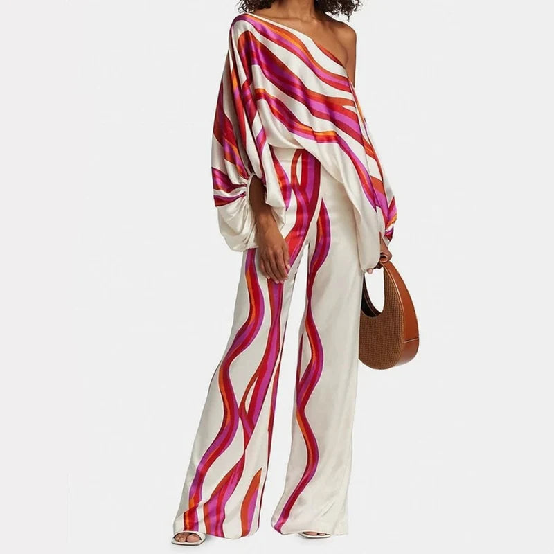 Women's Abstract Print Satin Summer Set