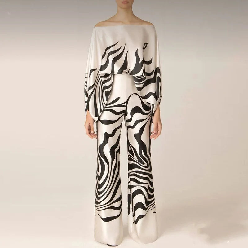 Women's Abstract Print Satin Summer Set