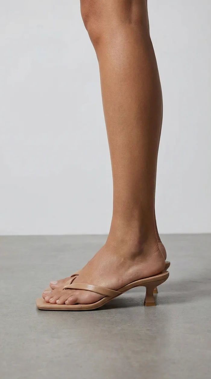 Women's Trendy Kitten Heel Slide Sandals with Square Toe