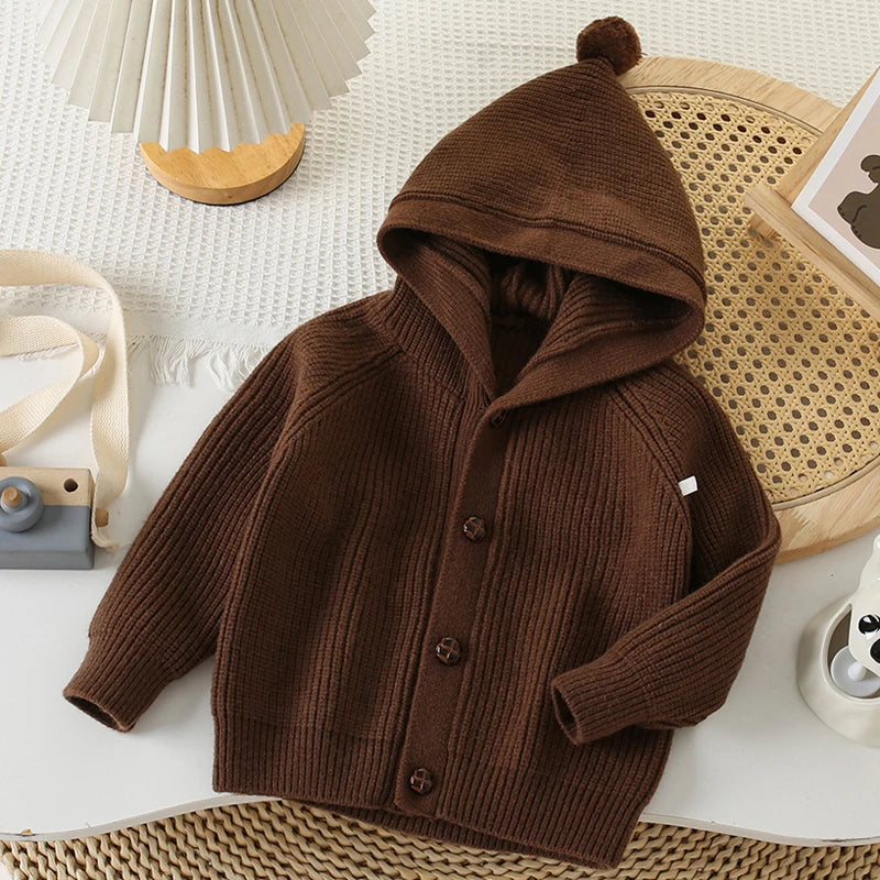 SoHo Kids Button Up Hooded Knit Cardigan