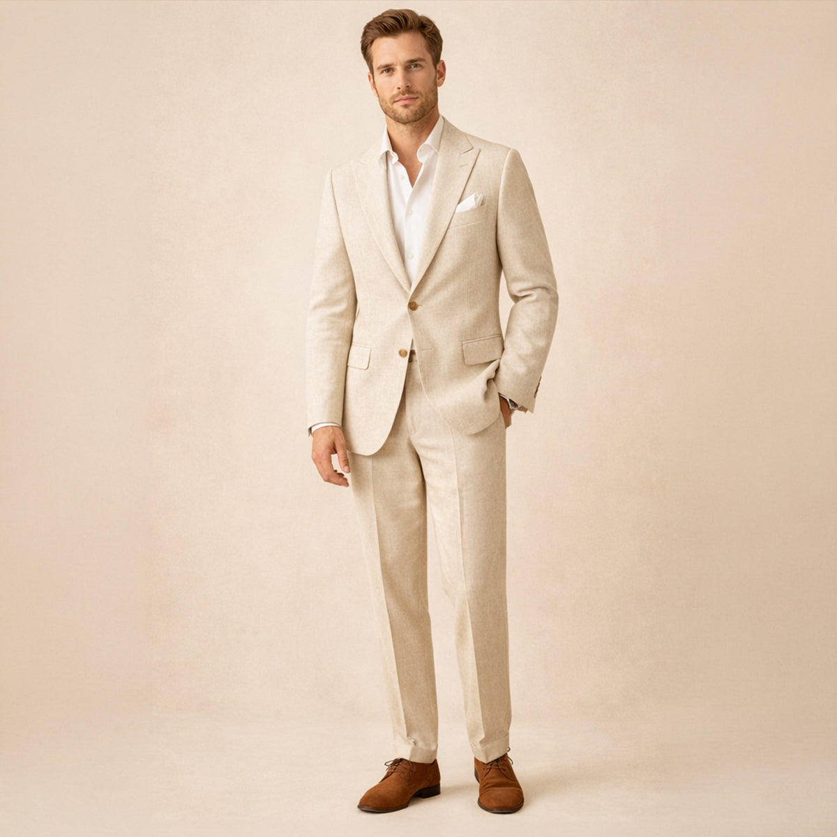 The Brookstone Ridge Men’s Classic Linen Wedding Suit – 2 Piece Single Breasted Set