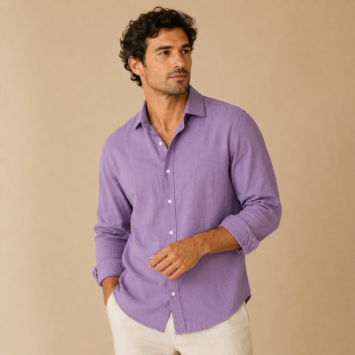 The Vail Men’s Cotton Linen Long Sleeve Button Down Shirt