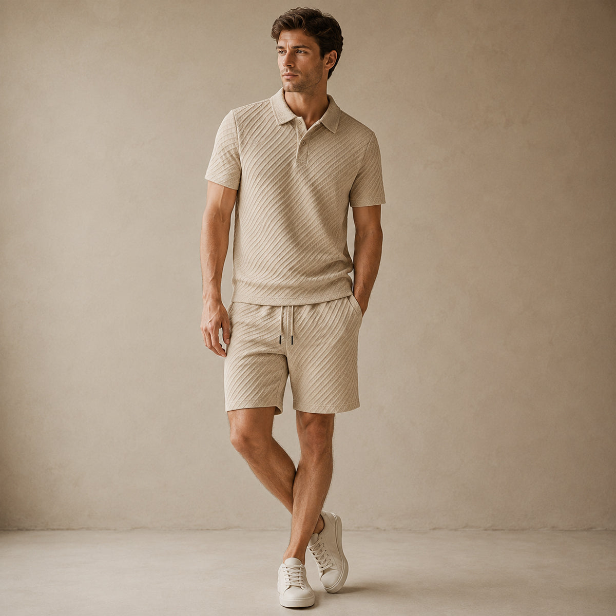 The Surrey Men’s Summer Jacquard Polo & Shorts Set – Lightweight Beach Outfit