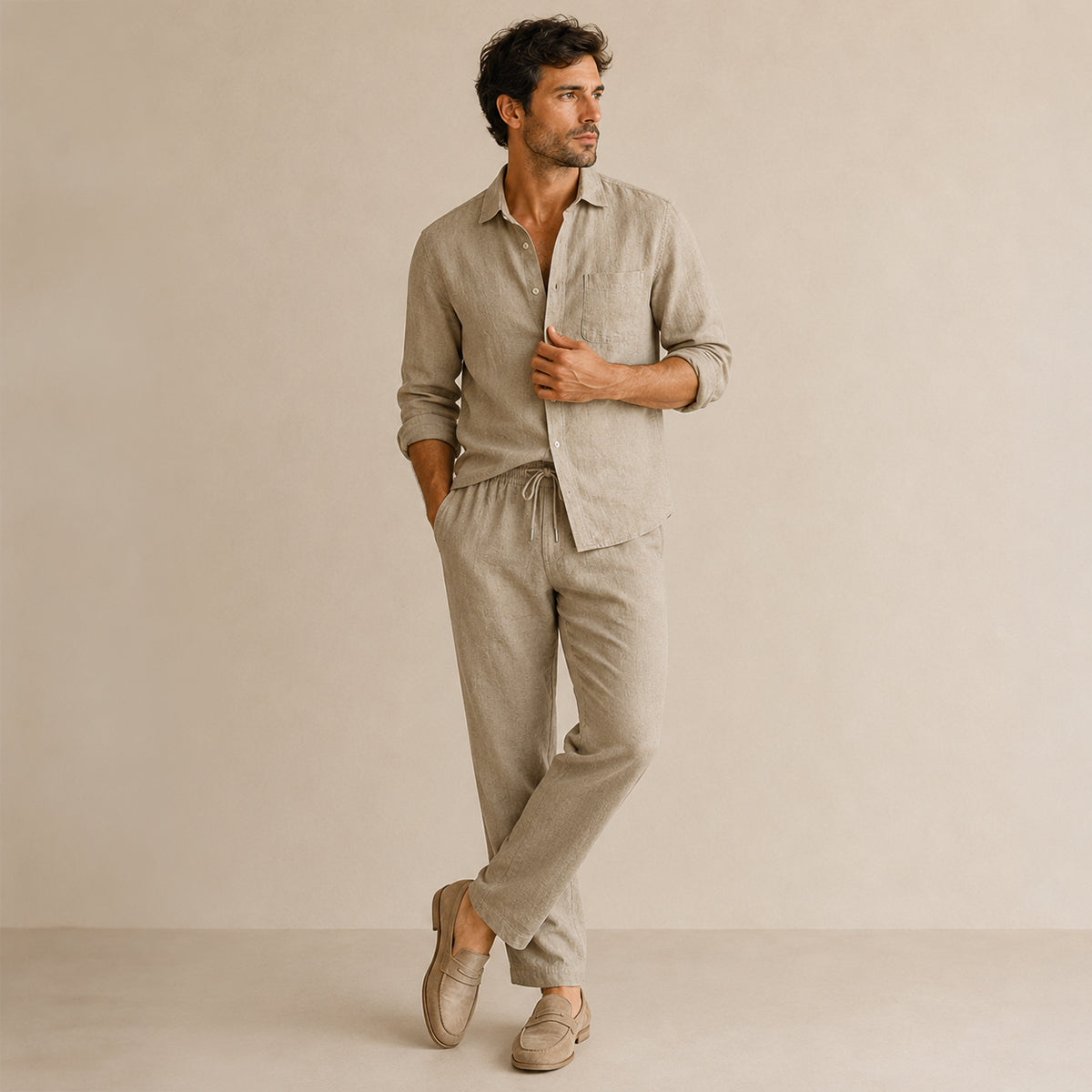 The Monferrato Men’s Linen Shirt and Pants Set – Casual Two Piece Outfit