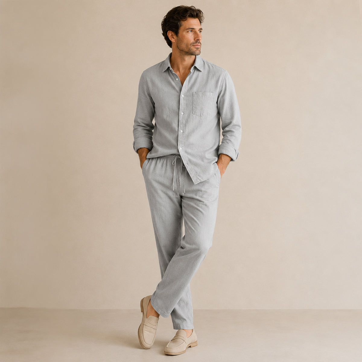 The Monferrato Men’s Linen Shirt and Pants Set – Casual Two Piece Outfit