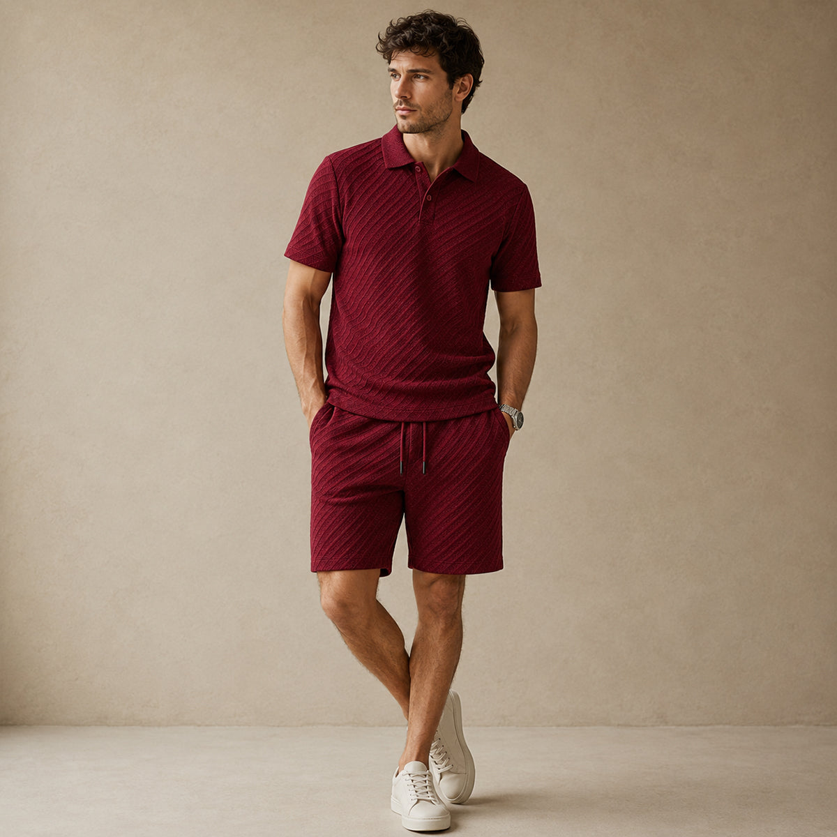The Surrey Men’s Summer Jacquard Polo & Shorts Set – Lightweight Beach Outfit