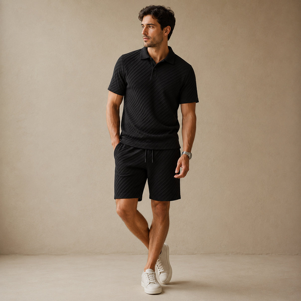 The Surrey Men’s Summer Jacquard Polo & Shorts Set – Lightweight Beach Outfit