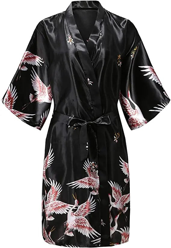 Women's Printed Satin Robe, Knee Length