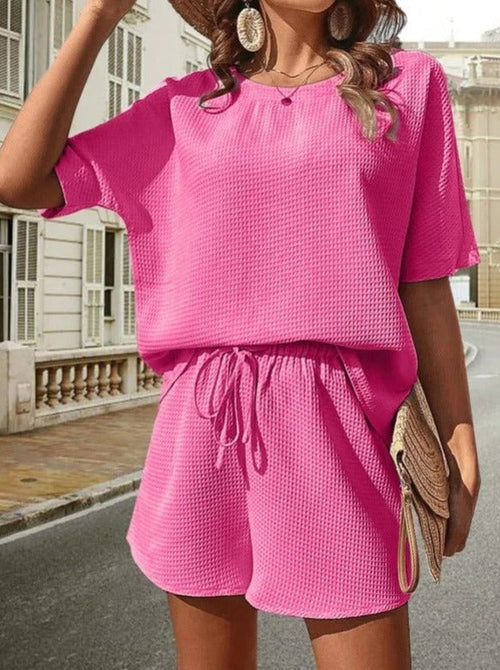 Women's Ribbed Two Piece Set with Relaxed Top and Drawstring Waist