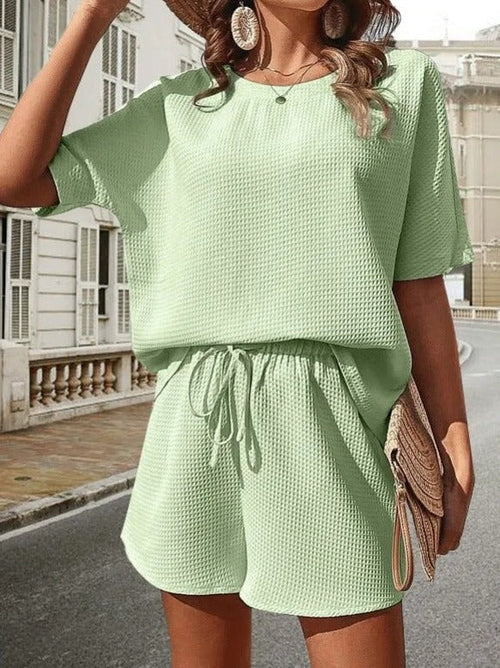 Women's Ribbed Two Piece Set with Relaxed Top and Drawstring Waist