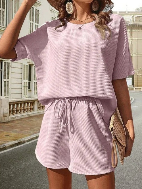 Women's Ribbed Two Piece Set with Relaxed Top and Drawstring Waist