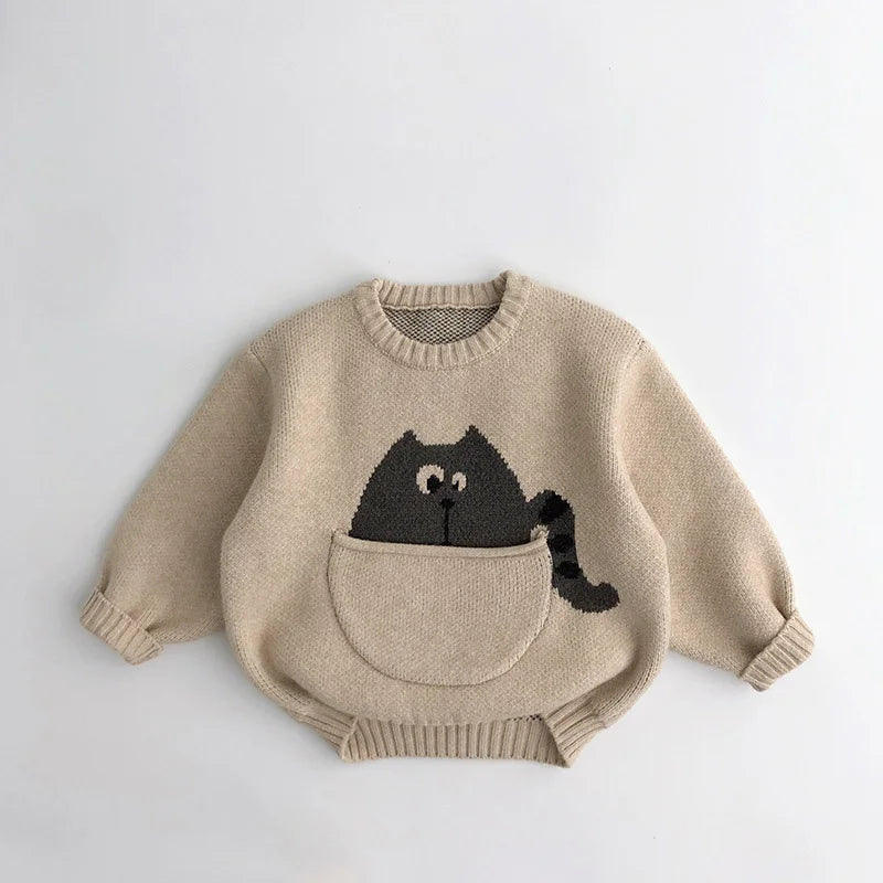 SoHo Kids Animal Cartoon Pocket Knit Sweater