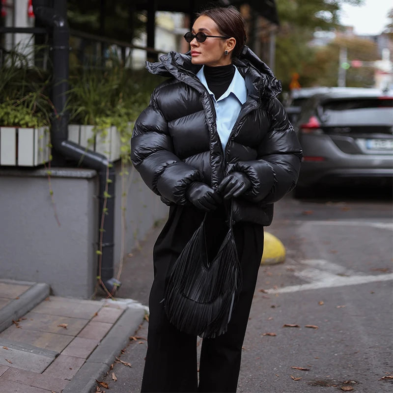 Women's Cropped Puffer, High Shine Finish