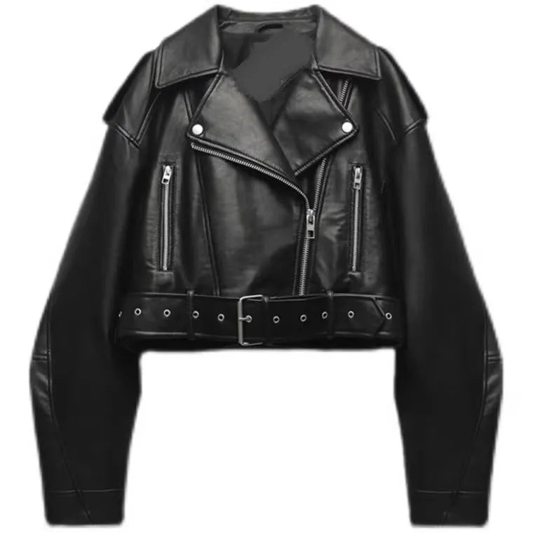 Women's Biker Style Jacket, Cropped Black