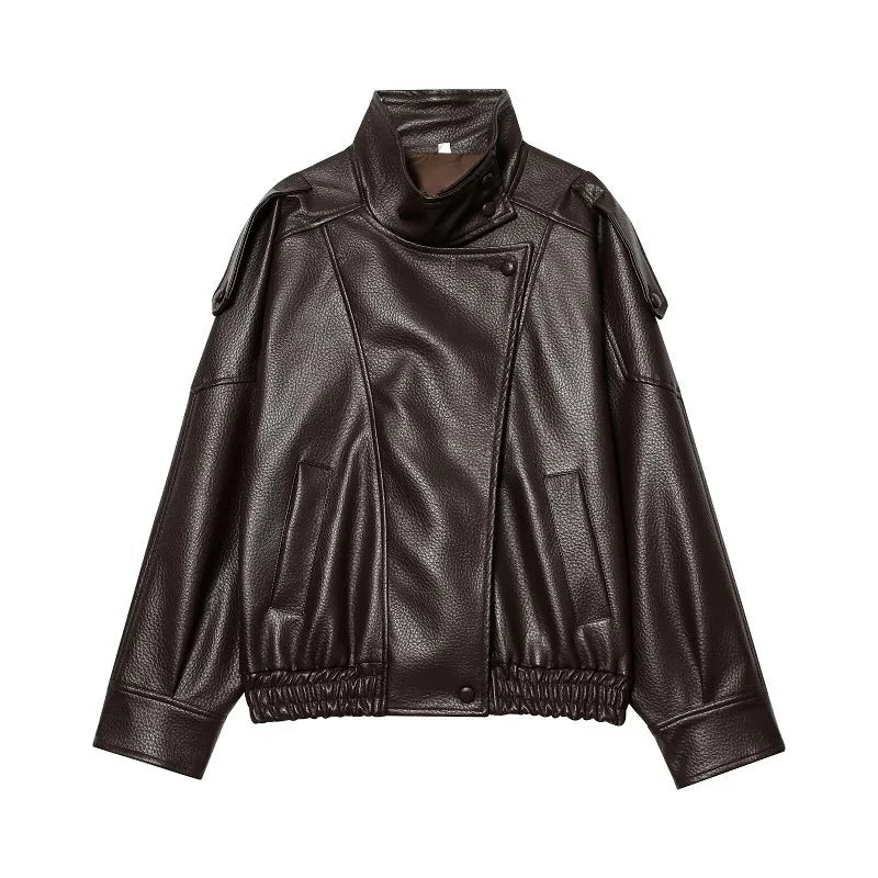 Women's Relaxed Bomber Jacket in Faux Leather