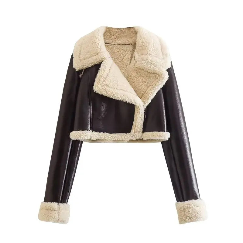 Women's Short Jacket with Plush Fur Accents