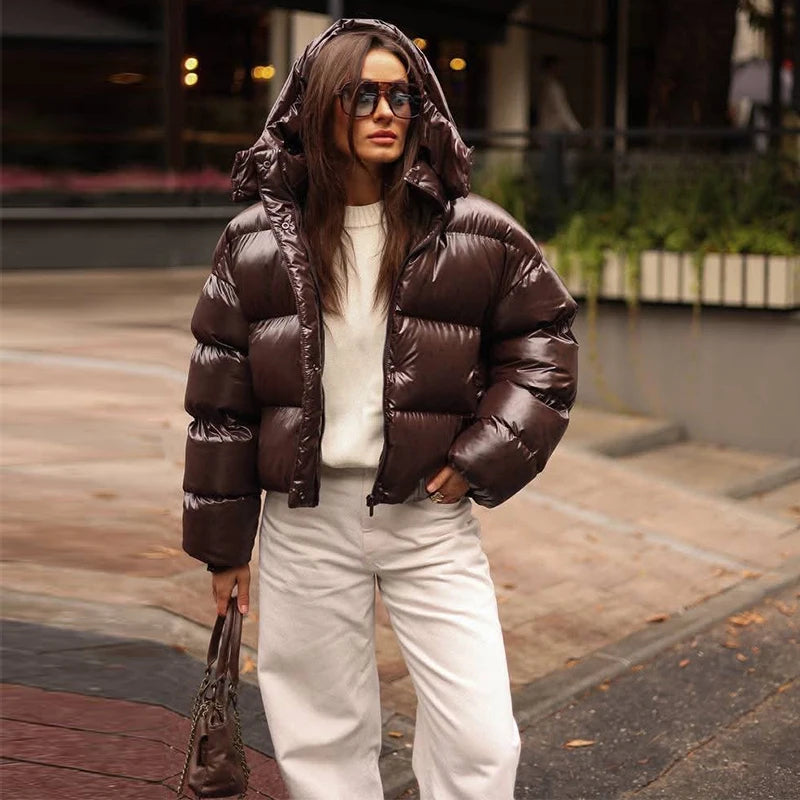 Women's Cropped Puffer, High Shine Finish
