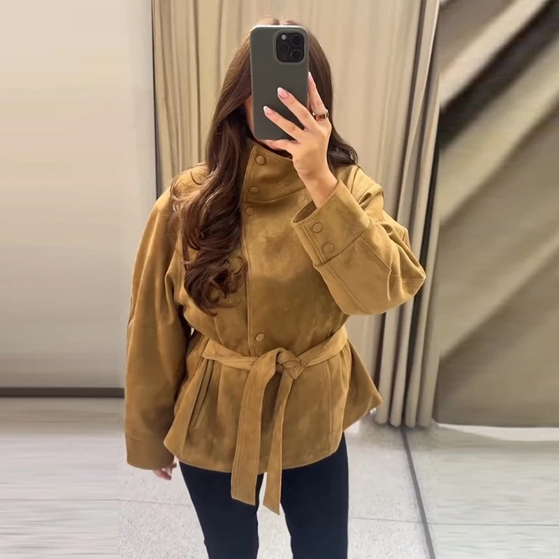 Women's Suede Style Jacket in Khaki