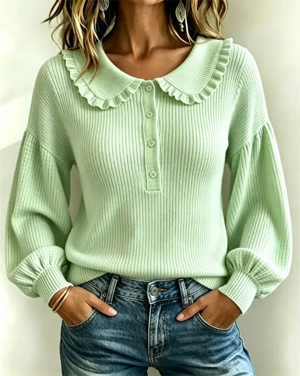 Women's Knit Top with Buttoned Collar