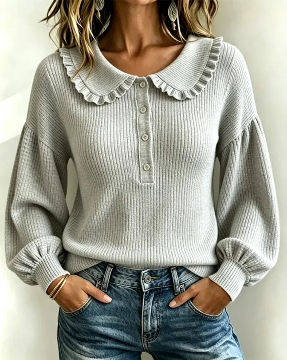 Women's Knit Top with Buttoned Collar