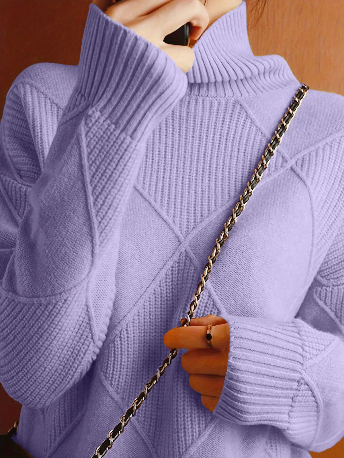 Women's Patterned Cable Jumper, High Neck