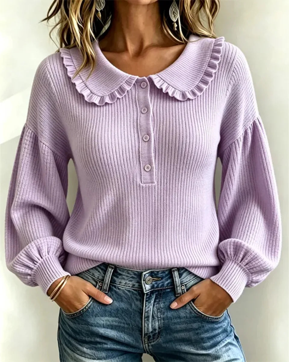 Women's Knit Top with Buttoned Collar