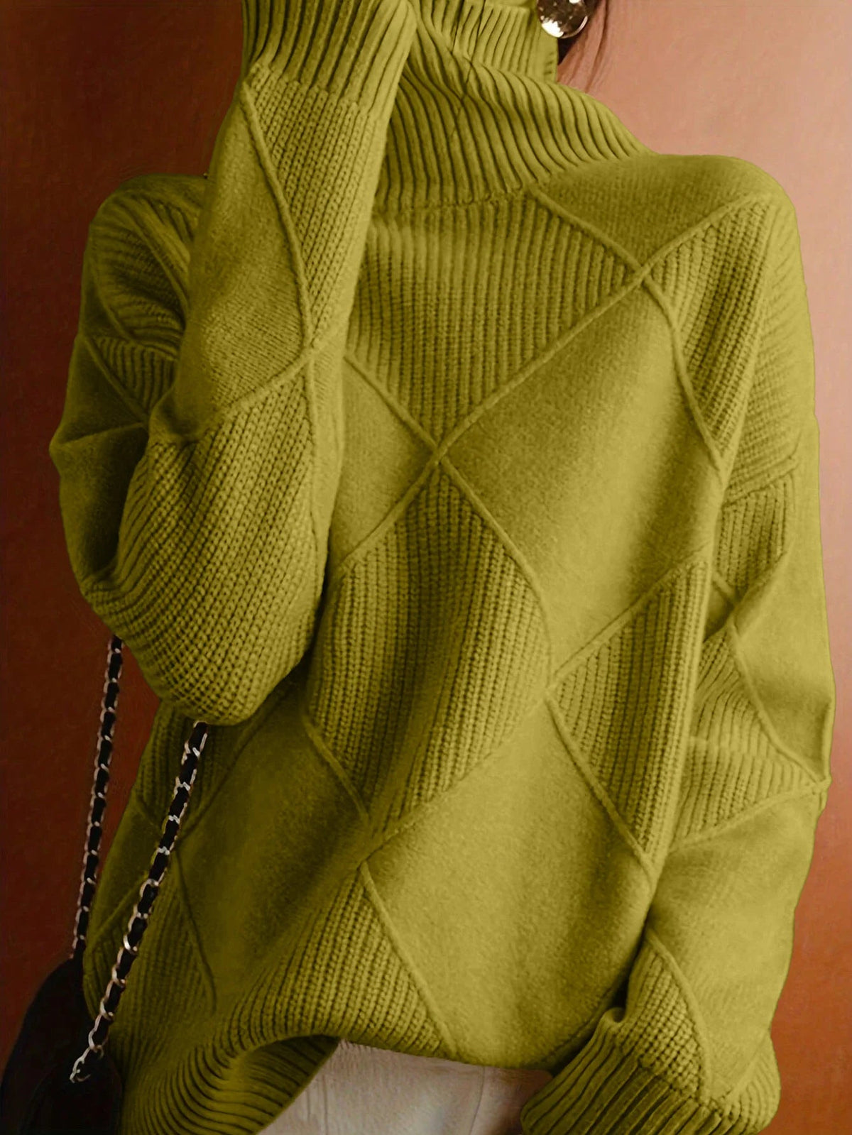 Women's Patterned Cable Jumper, High Neck