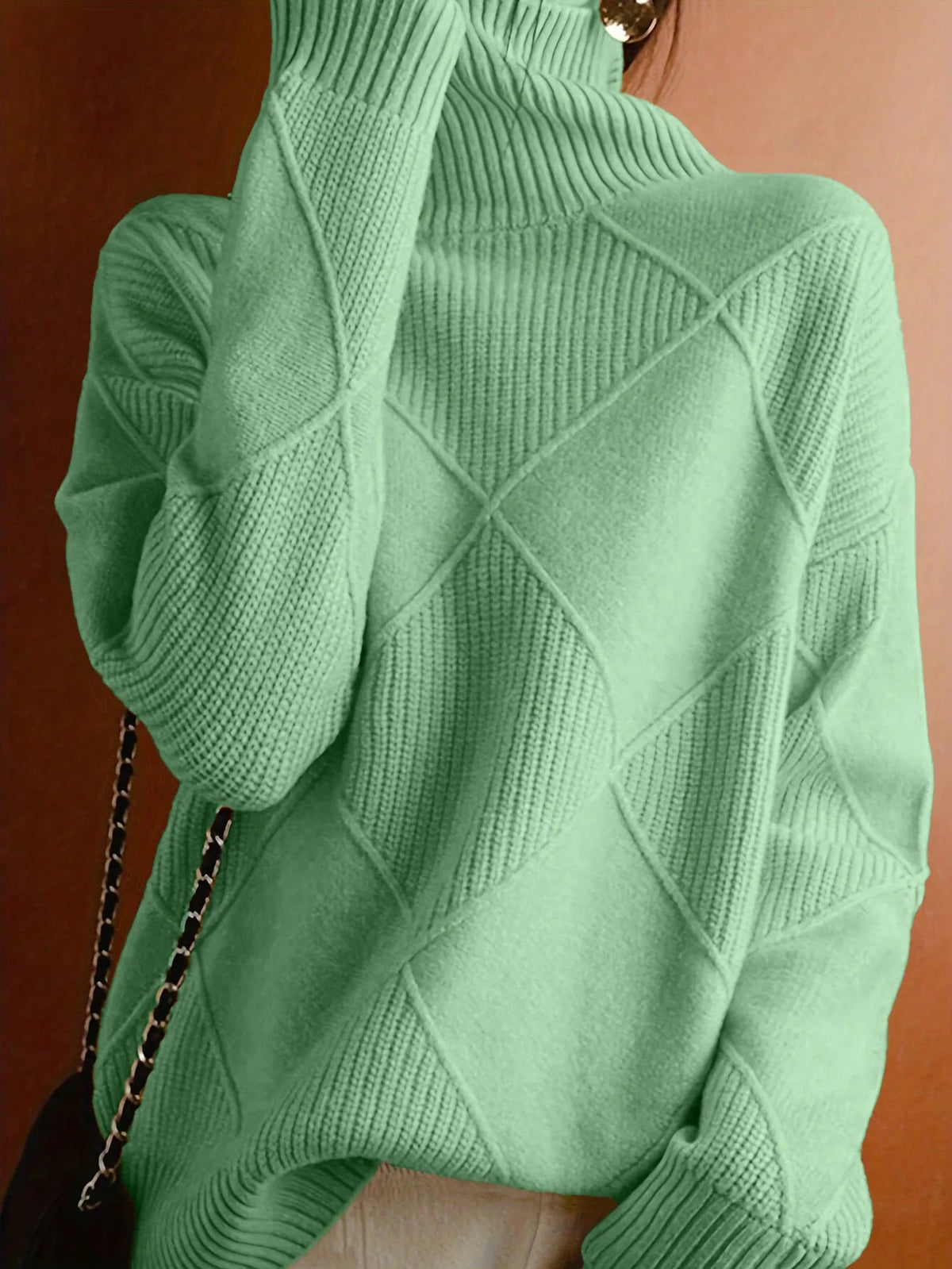 Women's Plain Knit Jumper with High Neck