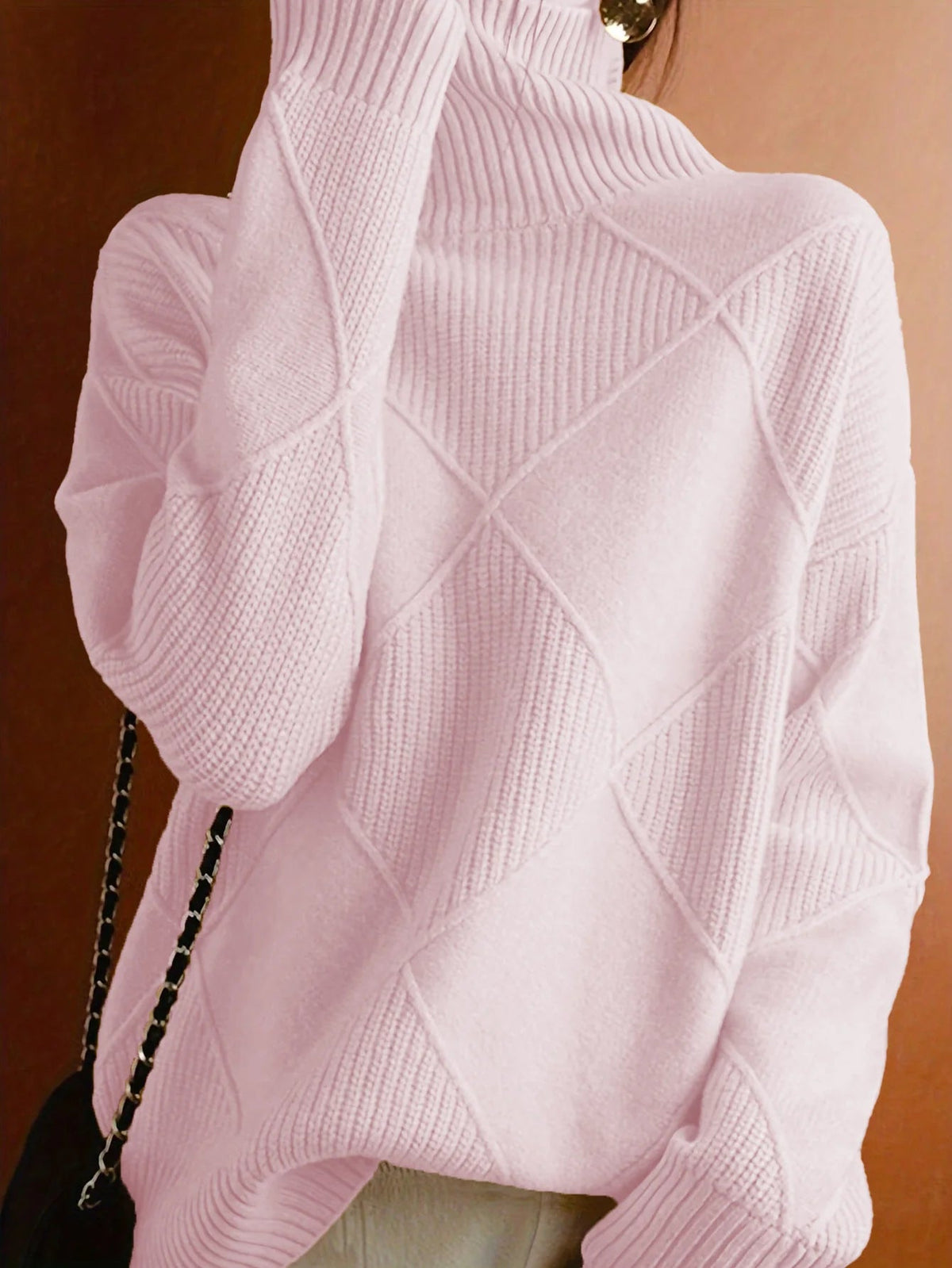 Women's Plain Knit Jumper with High Neck