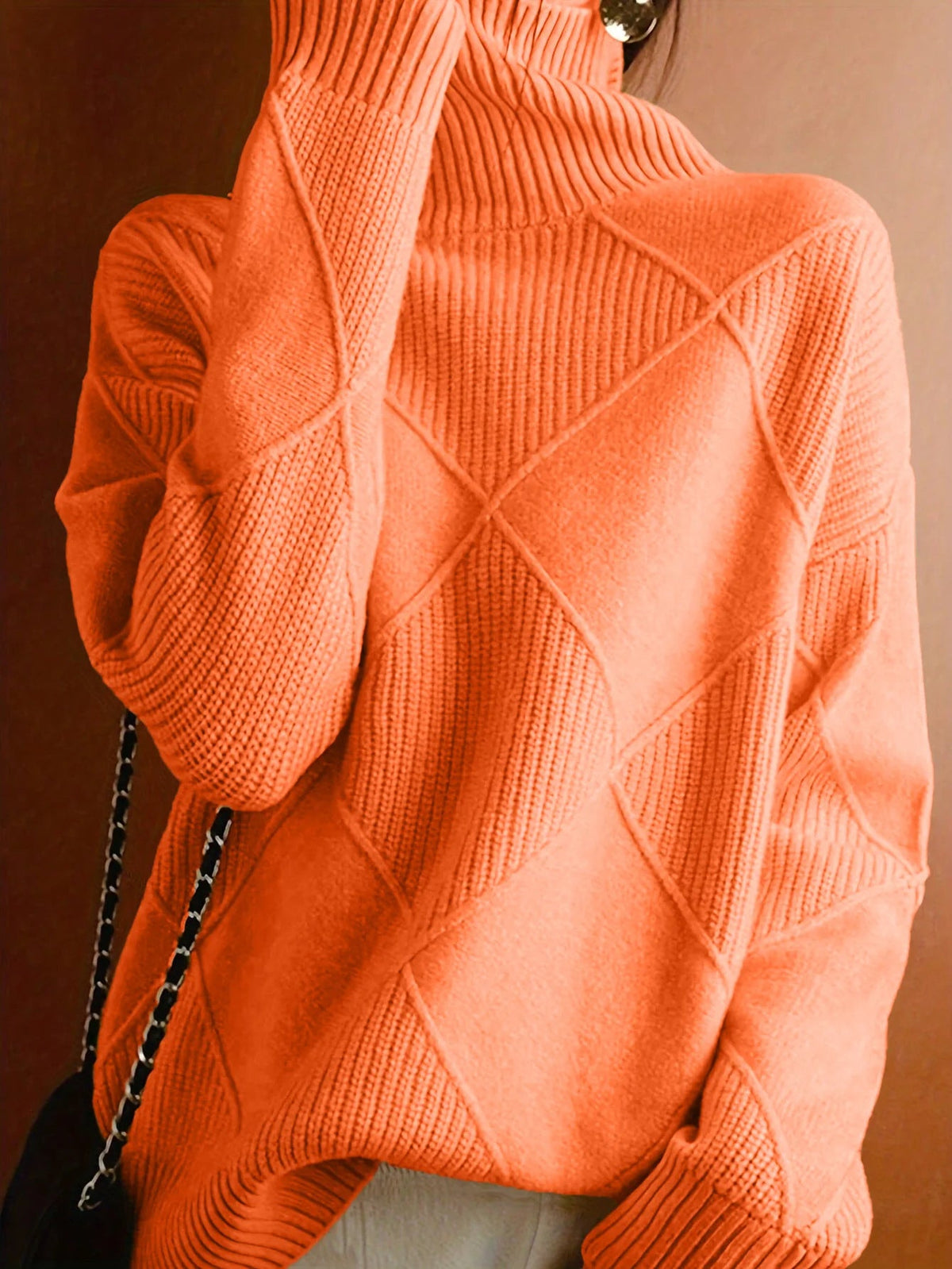 Women's Panelled Knit Jumper, High Neck